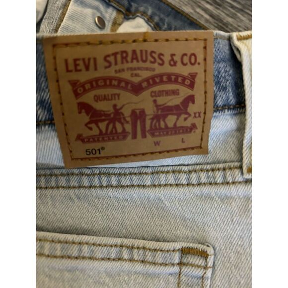 Levi’s 501 High Waisted Mom Jean Shorts In Pinch Stone Wash / Dark Wash Sz 34 - Picture 5 of 7